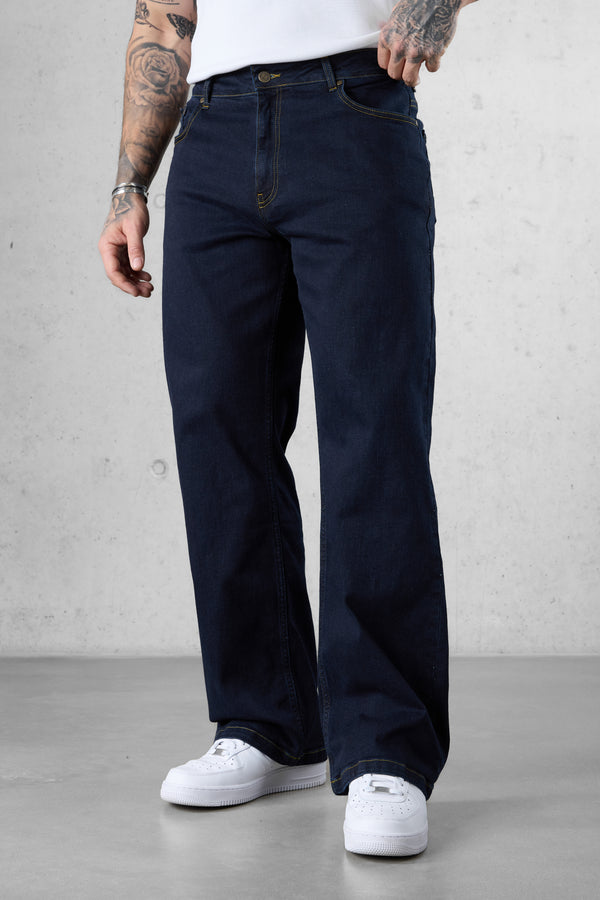 WASHED DARKBLUE CONTRAST LOOSE JEANS