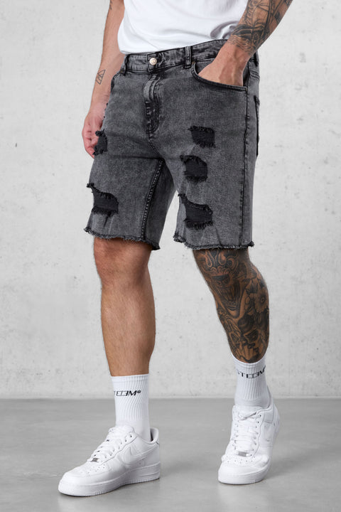 WASHED GREY DESTROYED JEANSSHORTS