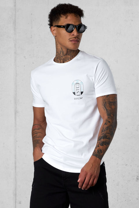 WHITE DOUBLE PALM LOGO TEE
