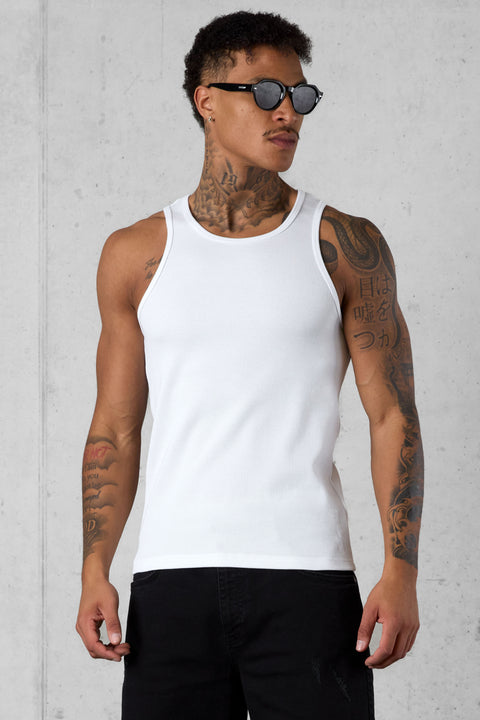WHITE WAFFLE TANK TOP