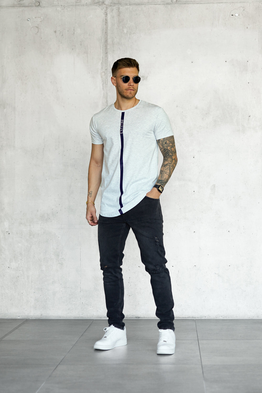 GREY MELANGE STRIPE TEE